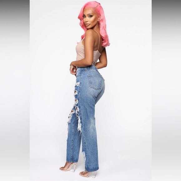 Womens New Fashion Nova About That Time Distressed Boyfriend Jeans - Medium Wash - Picture 3 of 12
